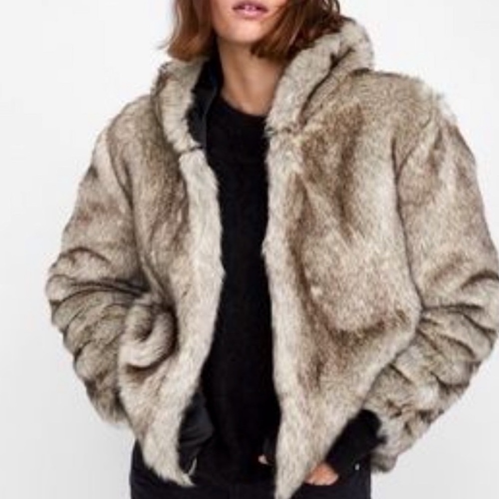 Zara hoodie fur coat